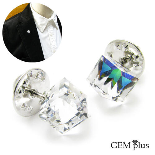 ラペルピン メンズ シンプル スワロフスキー キューブ 四角 ピンブローチ JS10001【GEM plus】【結婚式】【レディース】