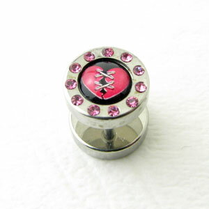 ボディピアス 16g 縫い縫いハート きらきらピンクストーン付きロックテイスト フェイクピアス 16G fp49