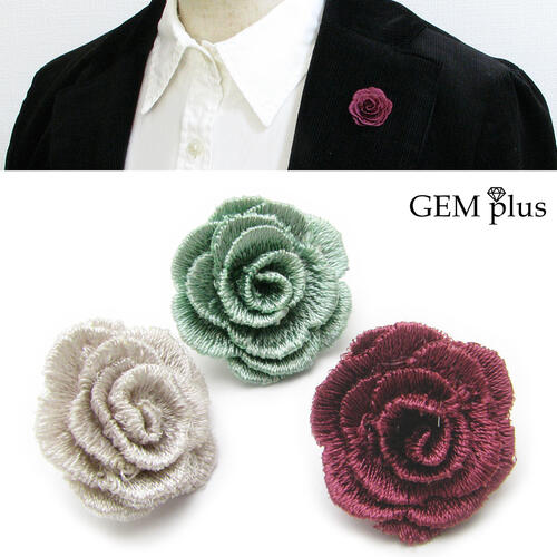 ラペルピン メンズ レディース コサージュ 薔薇 バラ 刺繍 フラワー シンプル お花 ピンブローチ オケージョン js10027【GEM plus】【結婚式】【卒業式】【入学式】