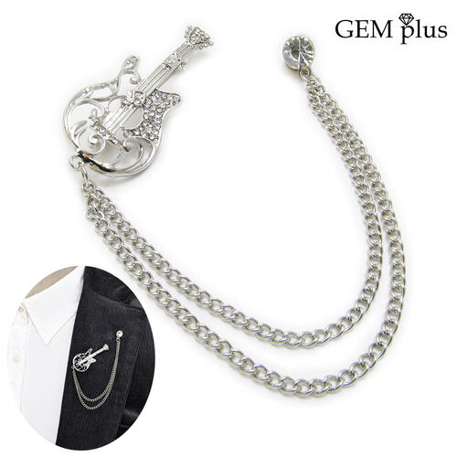 ラペルピン ブローチ メンズ レディース ギター 楽器 チェーン 音楽 CHS10098 タックピン【GEM plus】【結婚式】
