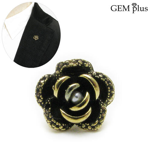 ラペルピン メンズ レディース バラ 薔薇 花 フラワー パール ピンブローチ シンプル アンティークカラー ブローチ ピンバッチ タックピン JS10059【...