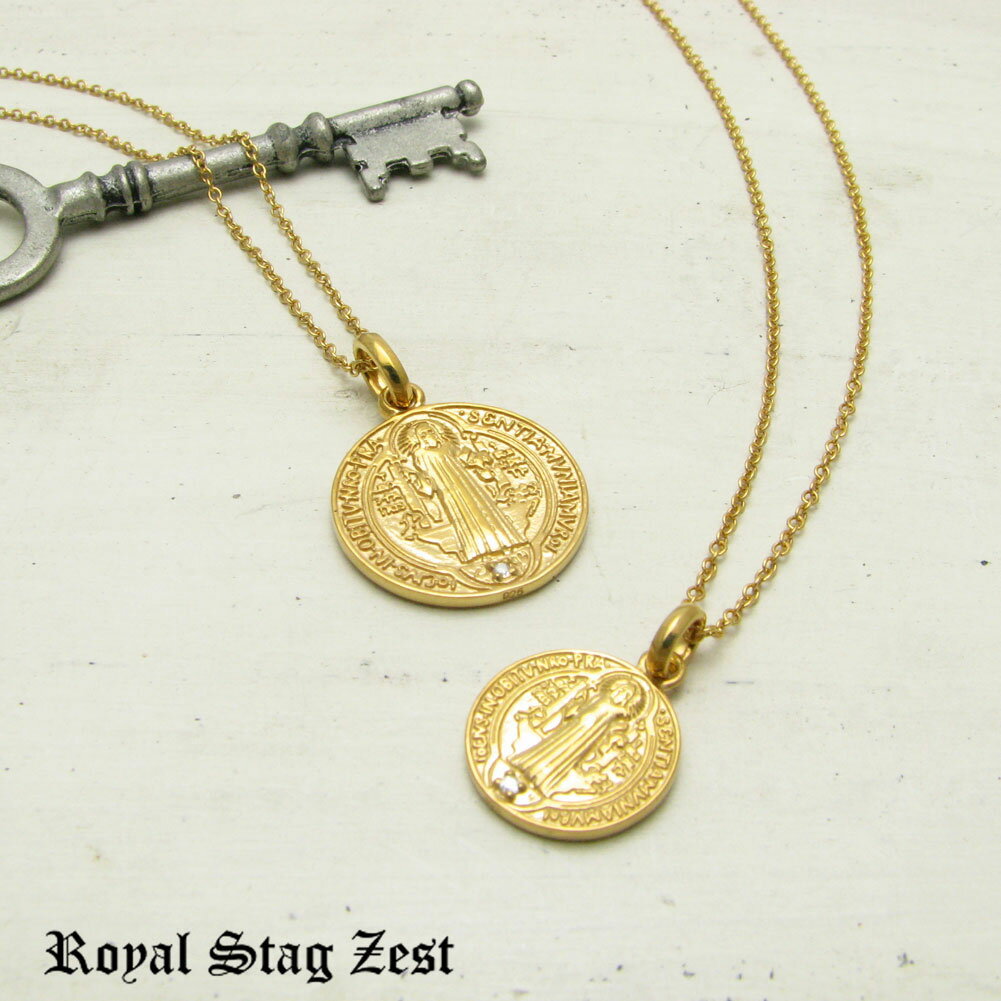 ペアネックレス シルバー K23RGP ゴールド RoyalStagZEST コイン 硬貨 天然 ダイヤモンド 二個セット SN26-005006【ペンダント】