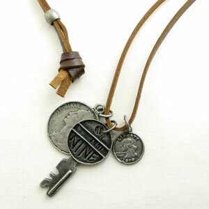 ネックレス 小さな鍵とコインのレザーネックレス レザーペンダント KN23029【ペンダント】【ネックレス】