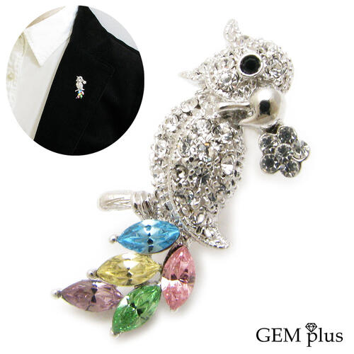 ラペルピン レディース メンズ オウム インコ 鳥 マルチカラー ピンブローチ KS55004【GEM plus】【結婚式】