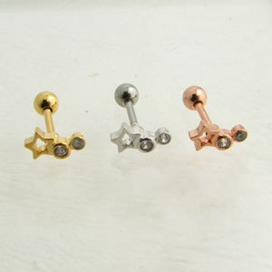 ボディピアス 16g 星 スター ジルコニア付 流れ星 ストレートバーベル 16G stb908