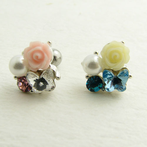 ボディピアス 16g バラ 薔薇 蝶 パール ジルコニア ストレートバーベル 16G stb1032