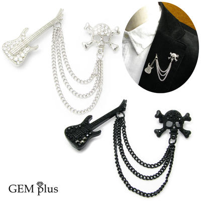 ラペルピン メンズ スカル ギター ボーン ブローチ タックピン レディース ks21026-ks21027【GEM plus】【結婚式】