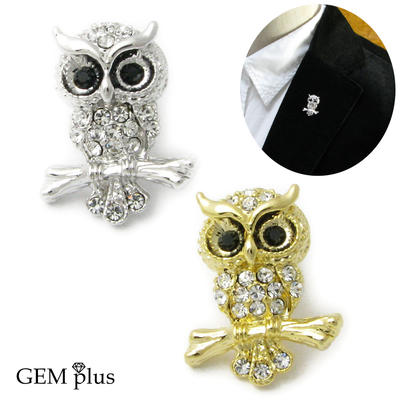 ラペルピン フクロウ ふくろう幸運 不苦労 ミミズク ピンブローチ ラベルピン タックピン KS42004【GEM plus】【メンズ】【結婚式】【レディース】