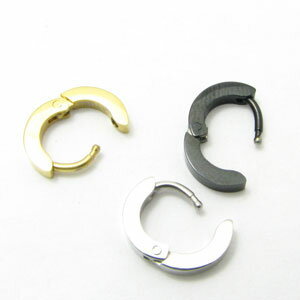 ピアス 金属アレルギー ステンレス製フープ片耳販売 ゴールドカラー ブラックカラー ステンレスカラー kp40005