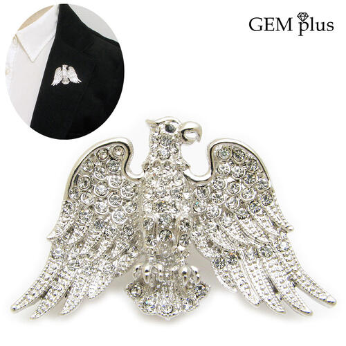 ピンブローチ メンズ 鷹 鷲 鳥 ラインストーン ラペルピン 結婚式 レディース KS59016【GEM plus】