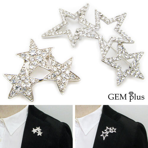 ブローチ スター 星 流れ星 トリプルスター メンズ レディース 一番星 ラペルピン KSJ59013 結婚式【GEM plus】