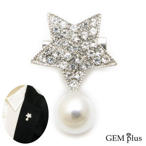 ブローチ スター 星 流れ星 パール 真珠 ラインストーン メンズ レディース 一番星 ラペルピン KSJ59024 結婚式【GEM plus】