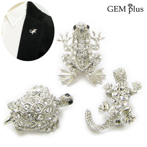ブローチ メンズ レディース カメ トカゲ カエル 小さい ヤモリ 家守 亀 蛙 結婚式 KSA58002 ラペルピン【GEM plus】