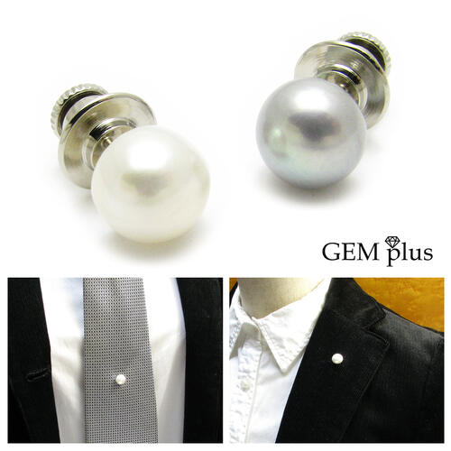 ラペルピン メンズ シンプル 淡水パール 真珠 本物 ネクタイピン 黒真珠 ピンブローチ JS10002B【GEM plus】【結婚式】【レディース】【当店オリ...