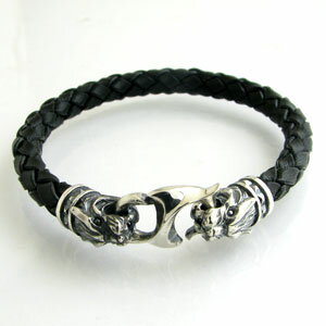 ブレスレット DAgDART ダグダート『Penny Black:ペニーブラック』パンサーデザイン シルバー×レザーブレスレット本革 編み革 編み紐 革ブレスレットDB-168【三つ編み】【シンプル】