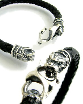 ブレスレット DAgDART ダグダート『Penny Black:ペニーブラック』パンサーデザイン シルバー×レザーブレスレット本革 編み革 編み紐 革ブレスレットDB-168【三つ編み】【シンプル】