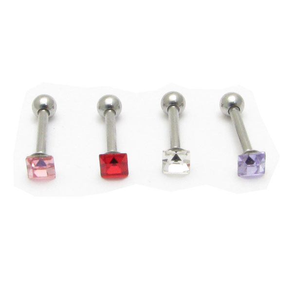 ボディピアス 16g キュービックジルコニア スクエア 四角 ピアス ストレートバーベ...