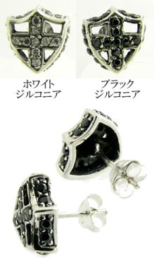 ピアス 楯デザインシルバーピアス ジルコニア 紋章 クロス ae-5140【Silver925】【十字架】