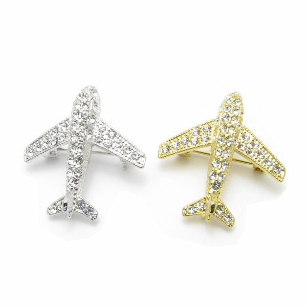 ブローチ 飛行機 エアプレーン ひこうき ラペルピン ラインストーンKS49027 【GEM plus】【ラベルピン】【結婚式】【レディース】【メンズ】