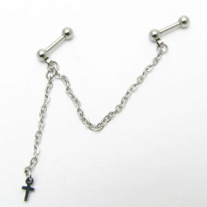 ボディピアス 16g チェーン クロス 十字架 ピアス ストレートバーベル 16G stb2402