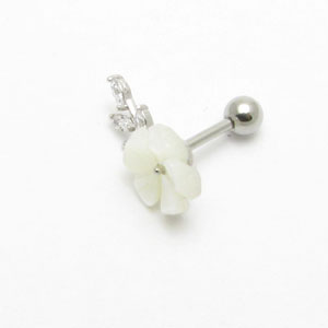 ボディピアス 16g シェル ジルコニア プルメリア ストレートバーベル ハワイ ハワイアン 16G stb2500