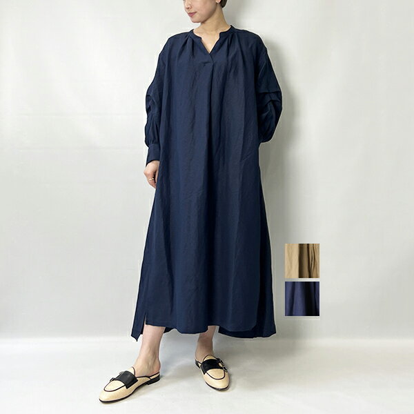 Bluene ブルーネ LINEN&RAYON DYED CANVAS SKIPPER COLLAR DRESS B09-OP01 2024春夏新作