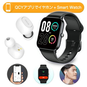 【楽天1位】【2023年 最新 スマートウォッチ ＋ T1C ワイヤレスイヤホン セット】 腕時計 1.85インチ 大画面 IP68 完全防水 着信通知 血中酸素 心拍 睡眠 24時間 健康管理 測定機能付き 音楽再生 着信通知 スマホ連動 iPhone android 対応 日本語対応 QCY GTC ＋ T1C