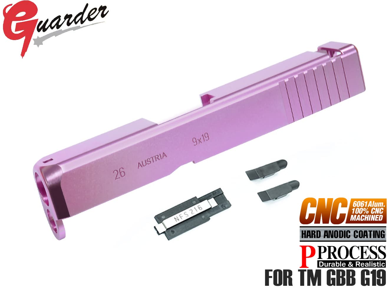 GLOCK-94(P) GLK-94(P) GUARDER ガーダー アルミCNCスライド for マルイ G26 ◆PINK 東京マルイグロック GLOCK G26用