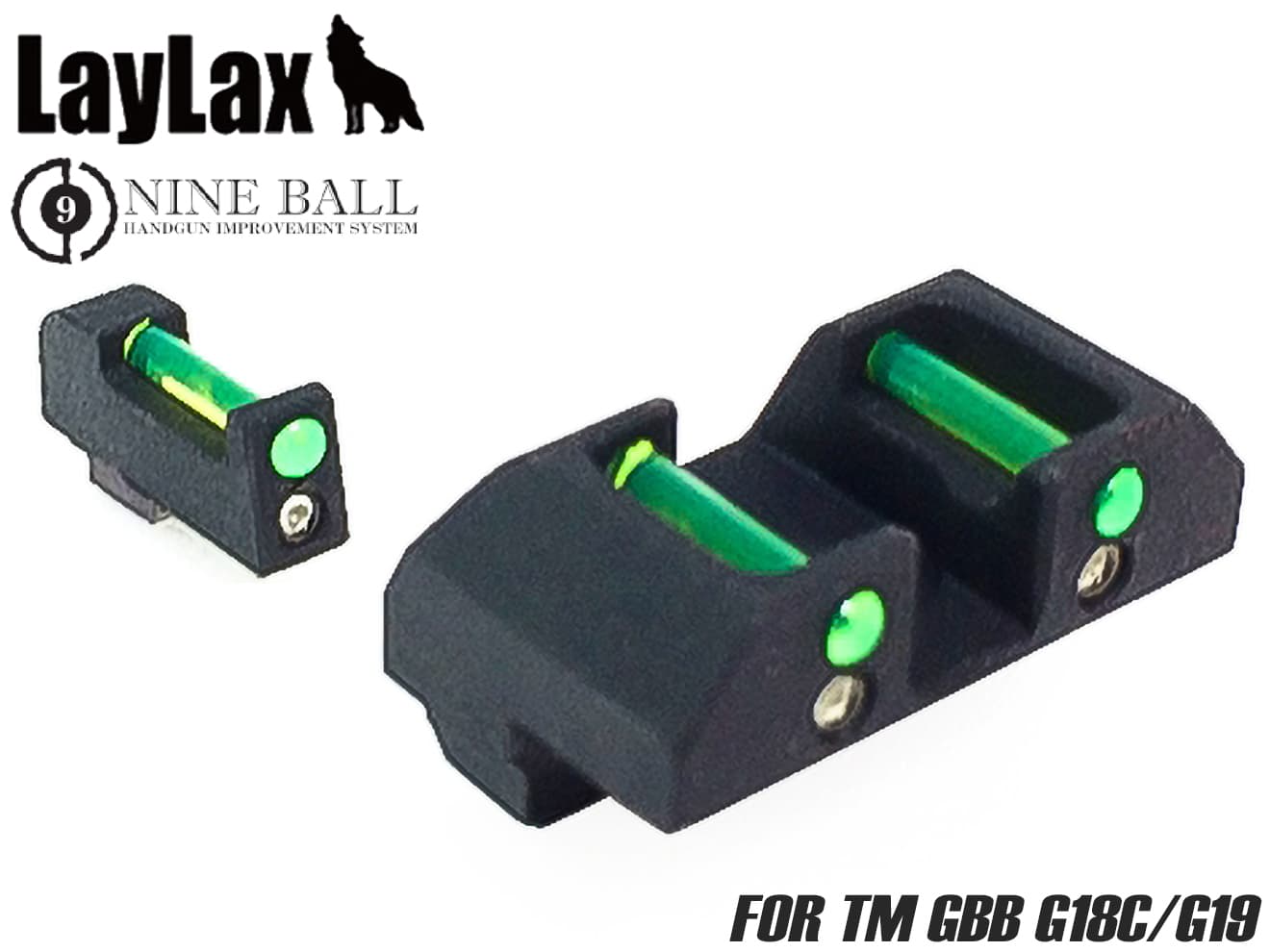 LayLax NINE BALL ハイブリッド トリチウムサイト 東京マルイ GBB G18C◆MARUI ガスブロ GLOCK 18C リアサイト フロントサイト 発光 サイティング ナイトゲーム