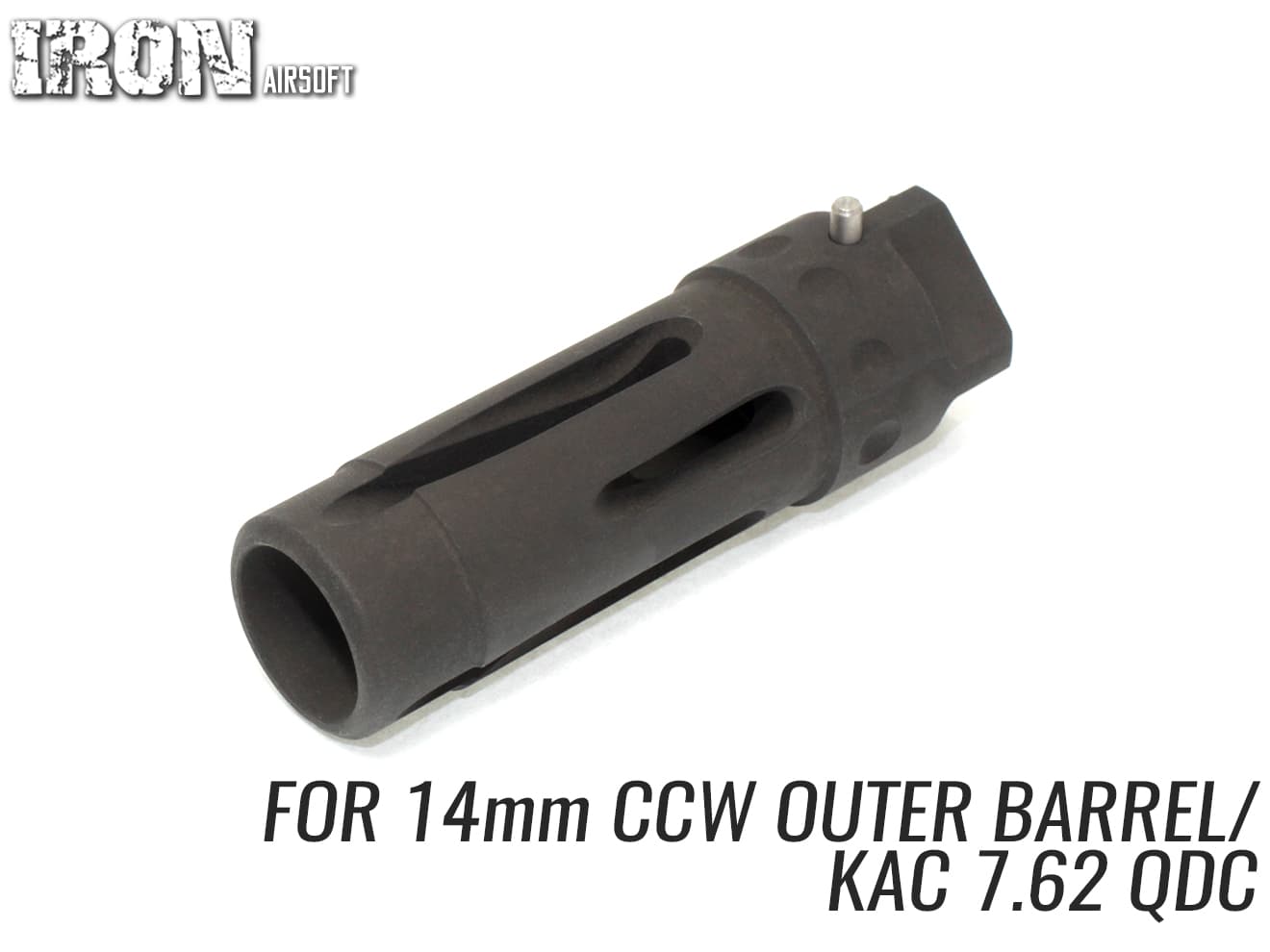 IRON AIRSOFT KACスタイル .300 QDC スチールフラッシュハイダー 14mm逆ネジ◆14mm逆ネジアウターバレル/KAC 7.62 QDC サプレッサー用 マズルブレーキ リアル化