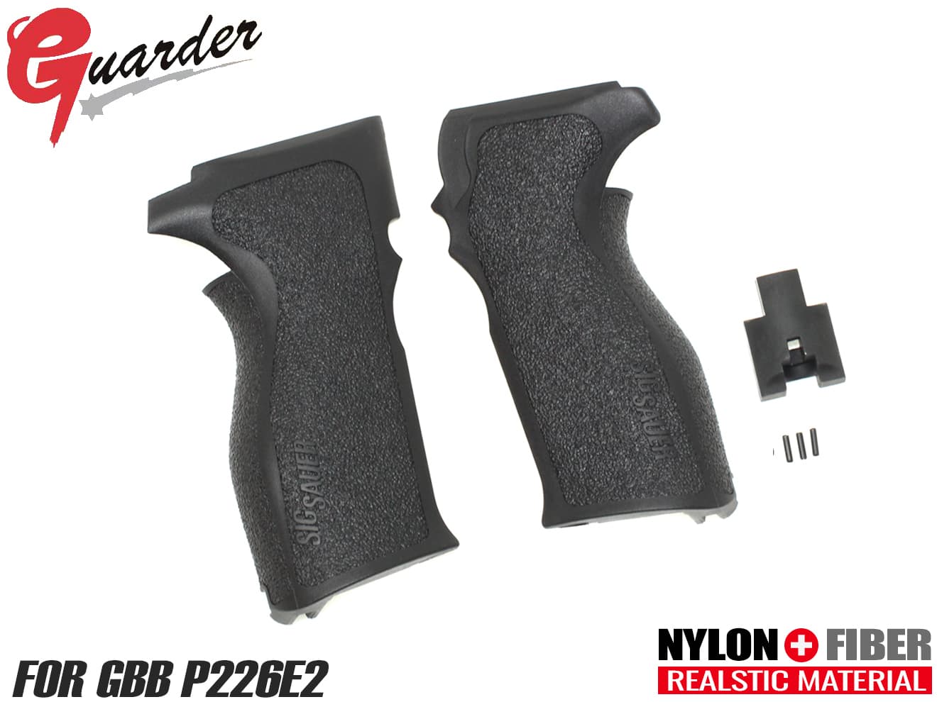 P226-38(BK)■GUARDER スタンダードグリップ P226E2◆マルイ E2専用 ナイロンファイバー樹脂 リアル質感 シボサイズ修正 ドレスアップに