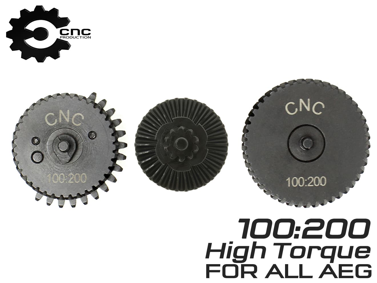 CNC Production 100:200 スチールCNC ヘリカルギアセット◆スタンダード 電動ガン用 高強度 スチール AEG Ver2 3 4 6 トルクアップギヤ