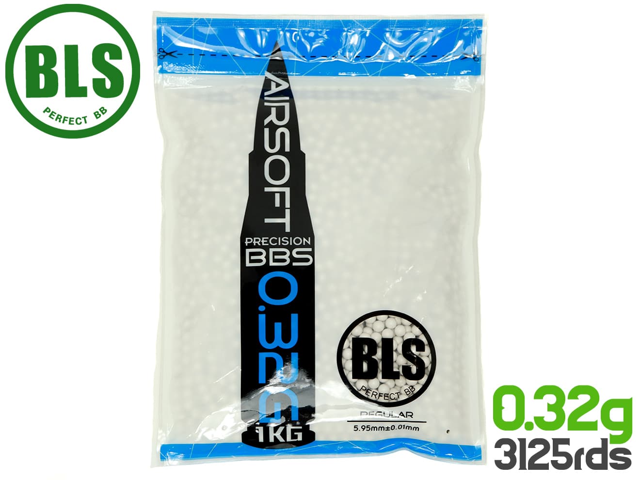 BLS Precision 精密プラスティックBB弾 0.32g 3125発 1kg 重量弾 精密ハイプレシジョン 室内射撃用 高精度5.95mm±0.01 射撃競技等