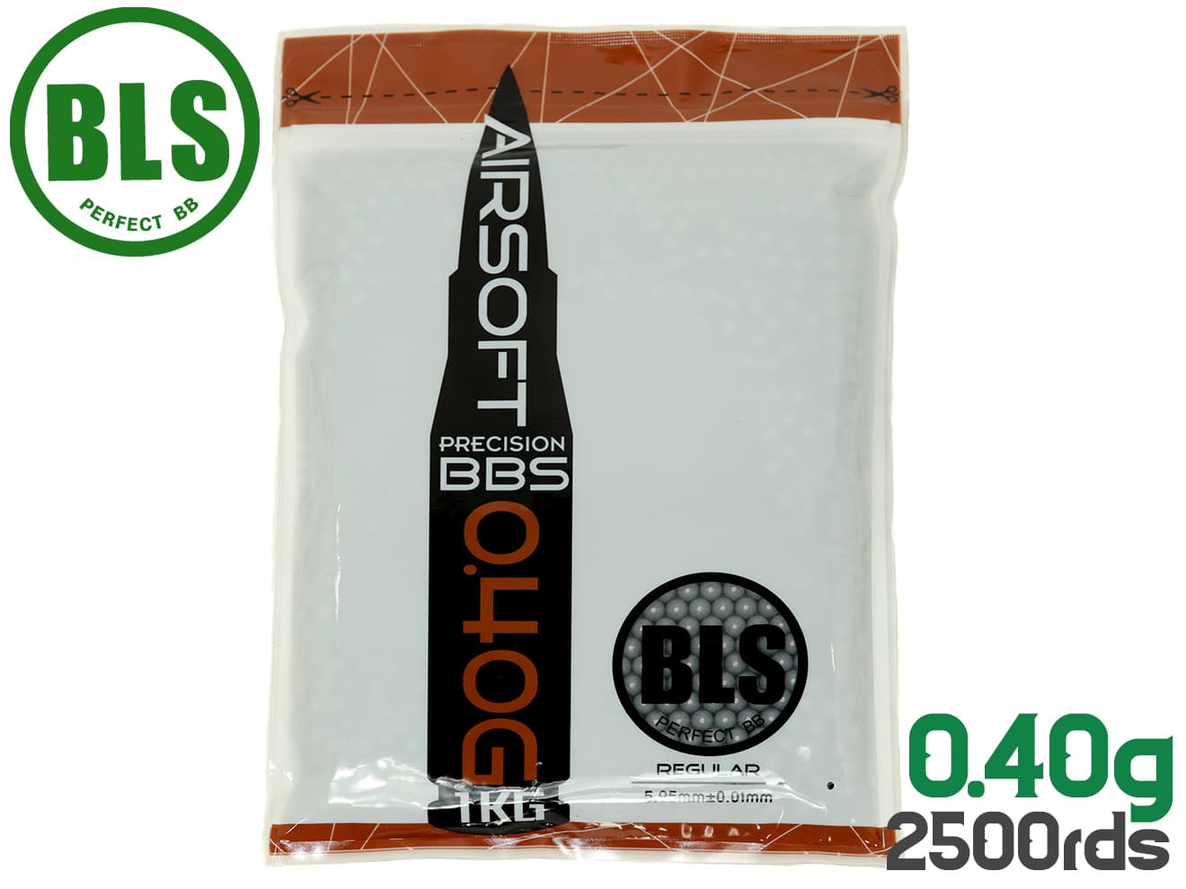 BLS Ultimate Heavy Precision 精密プラスティックBB弾 +SUS 0.40g 2500発 1kg 超重量弾 真球ベアリング仕上げ 高精度5.95mm±0.01