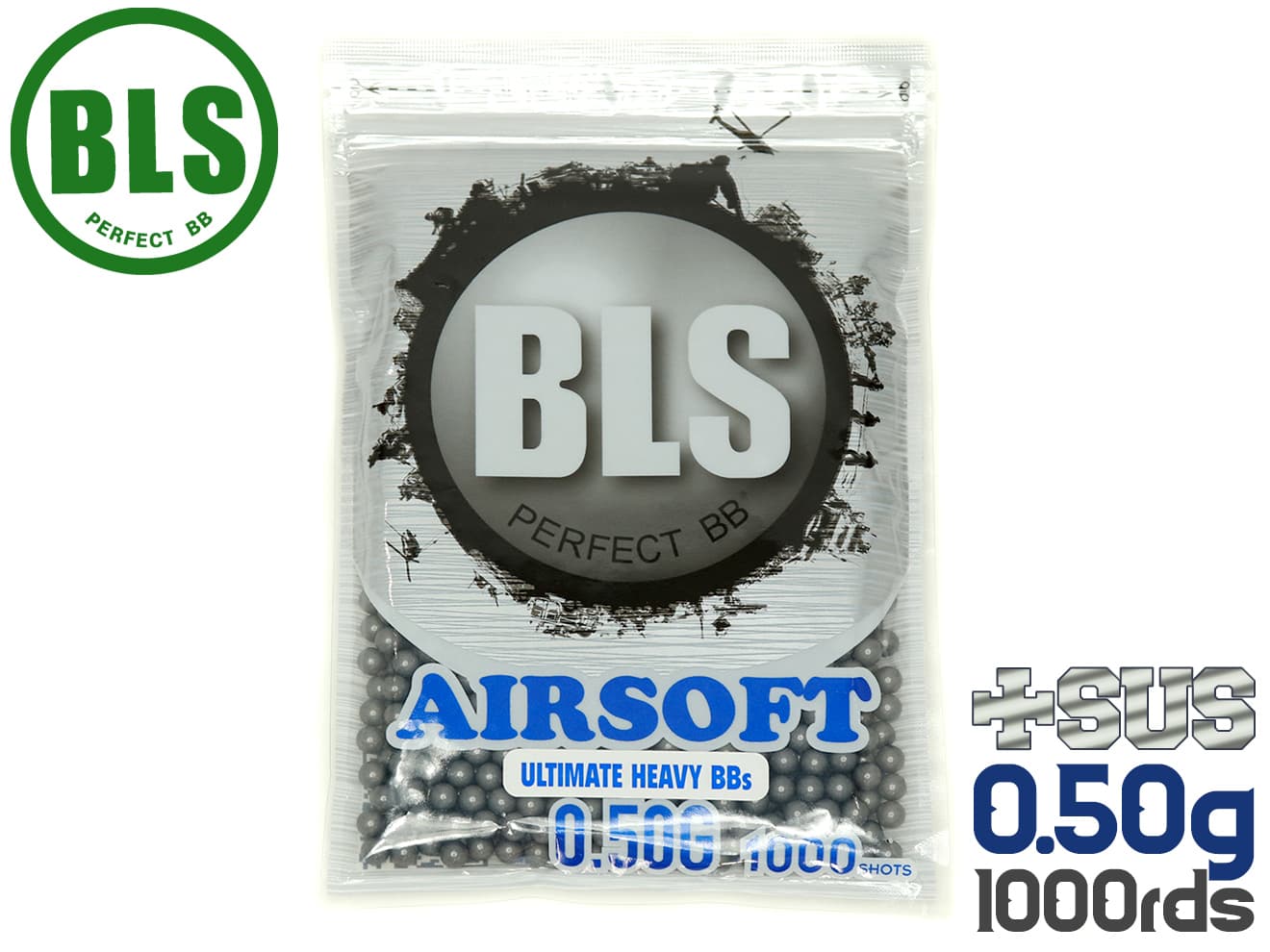 BLS Ultimate Heavy Precision 精密プラスティックBB弾 +SUS 0.50g 1000発 500g 超超重量弾 真球ベアリング仕上げ 高精度5.95mm±0.01