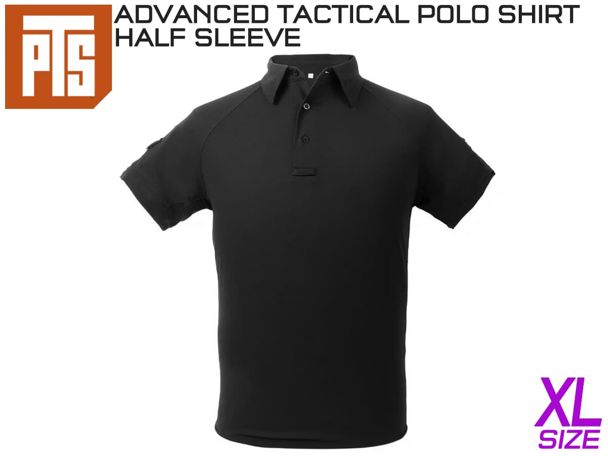 【正規品】PTS アドバンスド タクティカル ポロシャツ 半袖 XLサイズ ブラック ブラック ポリエステル100% 通気性 速乾 サバイバルゲーム 練習に