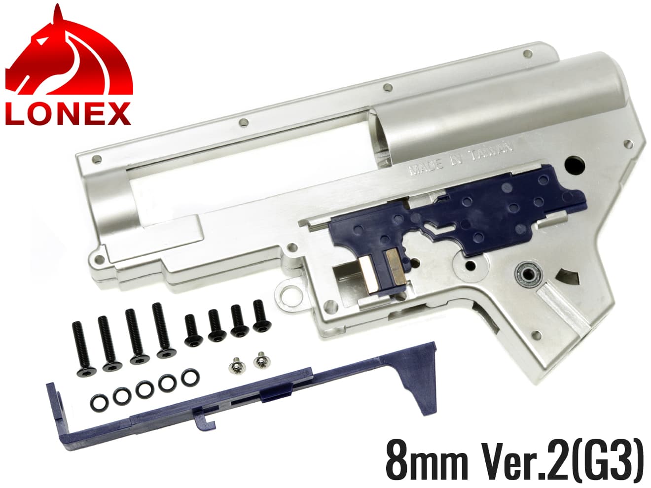 LONEX 8mm 強化メカボックスセット Ver2 G3◆東京マルイ系 G3A3 G3SASなど ミリネジ化 タペットプレート/ベアリング付 高強度メッキ処理