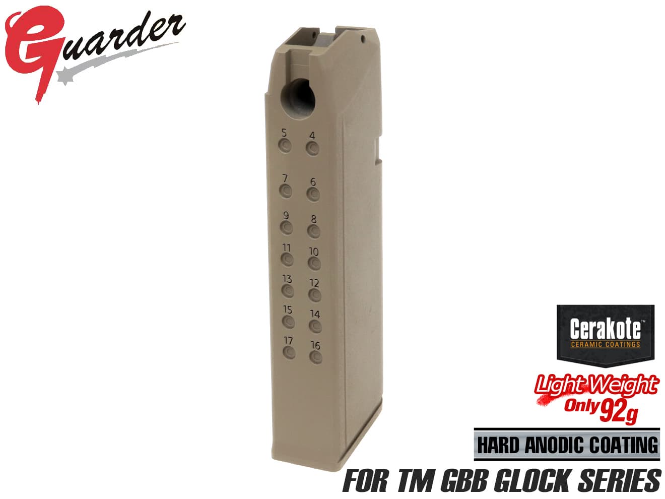GLK-150(A)FDE■GUARDER G17/G18C/G22/G34 アルミマガジンケース 9mm FDE◆東京マルイ ガスブローバック グロック対応 軽量マガジンケース GLOCK-150(A)FDE