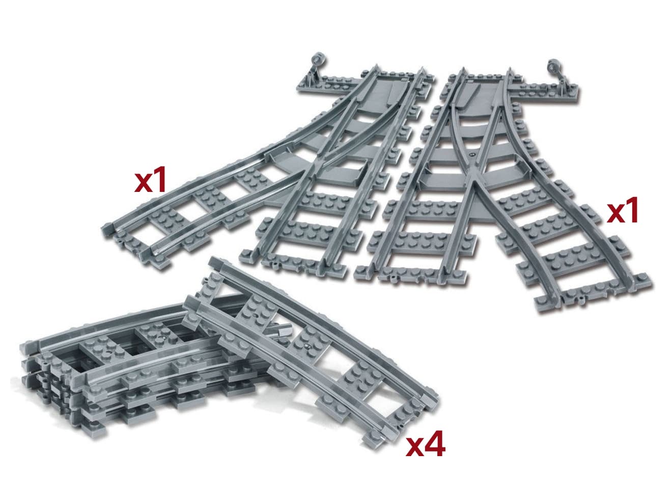 トレインブロックシリーズ゛用 ターンアウトレールx2+カーブレールx4(スイッチ付き) ◆レール部品 電車 機関車 鉄道玩具 レール延長 分岐