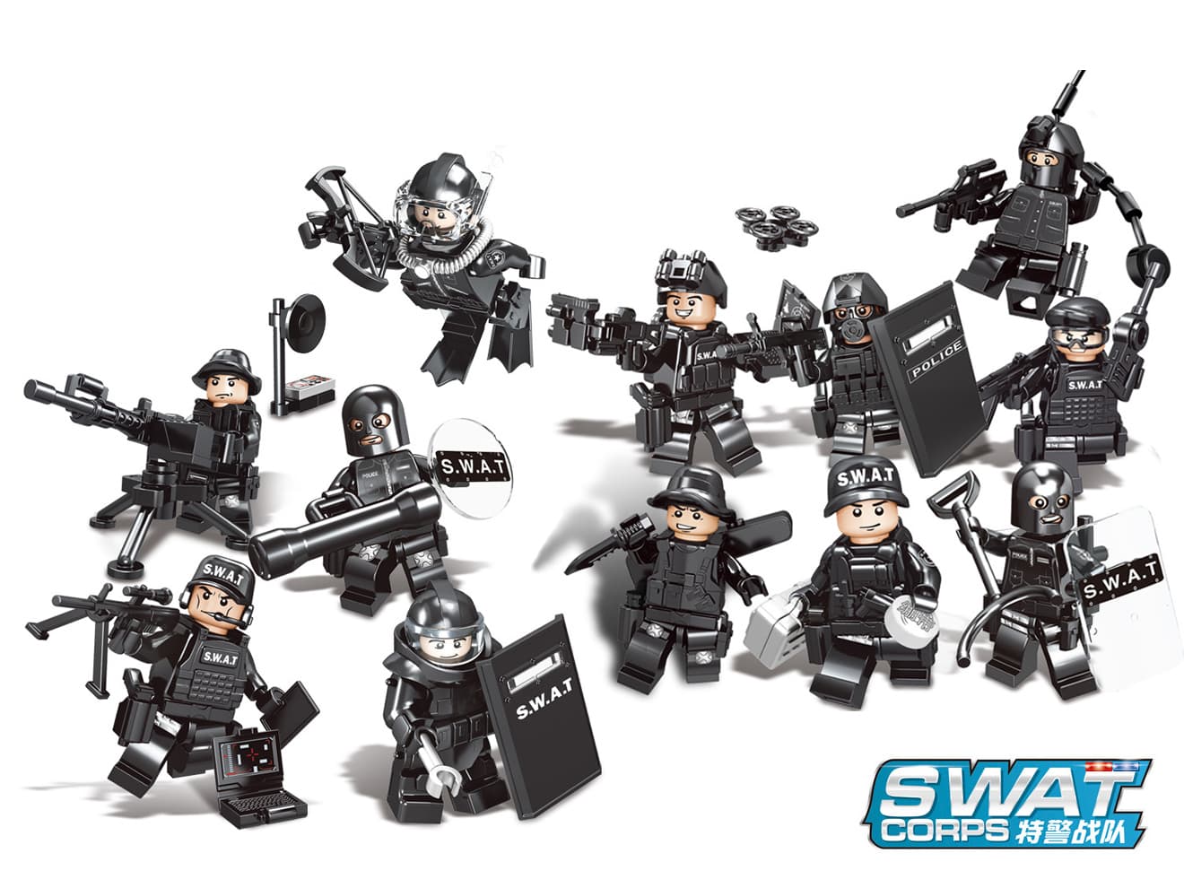 AFM SWAT シリーズ ミニフィギュア 12体セット A スワット 特殊警察 ブロック フィギュア 警察 ポリス 特殊部隊