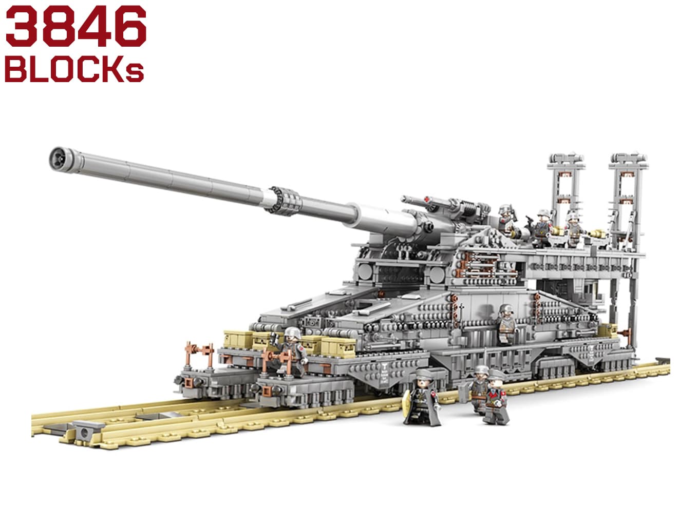 AFM ドイツ軍 80cm 列車砲 Dora 3846Blocks 1：72 スケール ドイツ軍 巨大列車砲 ドーラ 3in1仕様 ミリタリーグッズ ディスプレイ用