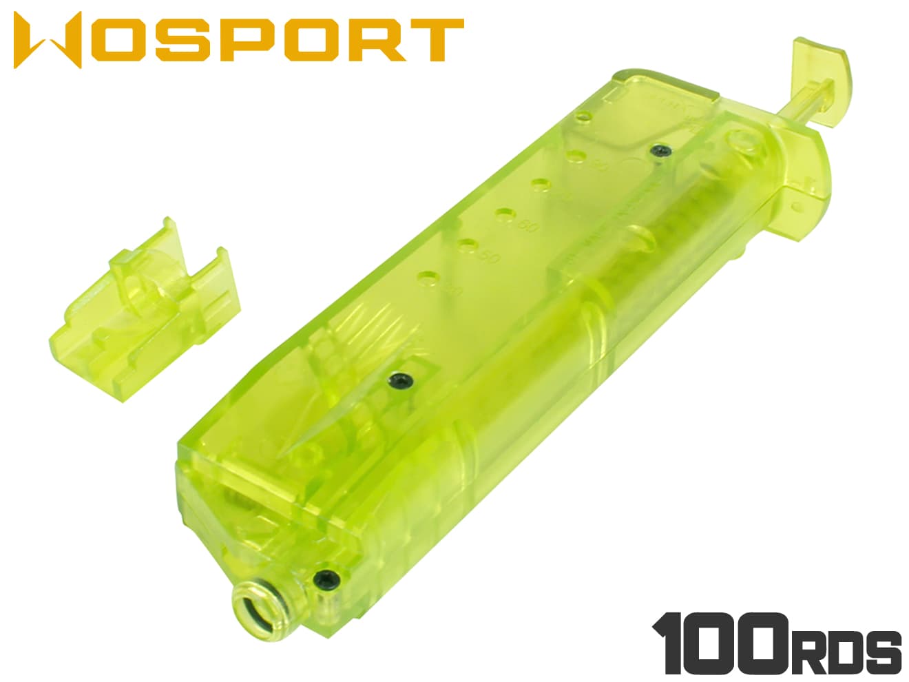 WoSporT ピストルマガジン型 BBローダー 100Rds ビービー弾 ロック機構搭載 マガジンポーチに収納可 約100発装填可能 サバイバルゲーム 弾入 装填 グリーン