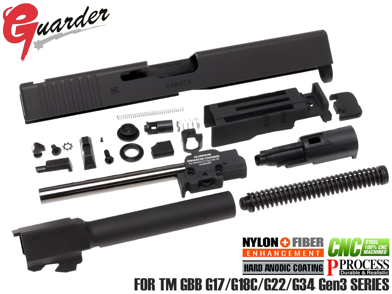 GLK-197(U)BK■GUARDER G17 Gen2 US スチールCNCスライド コンプリートセット 2020 New Ver for マルイ Gen3 G17/G22/G34◆スチールリコイルスプリングガイド