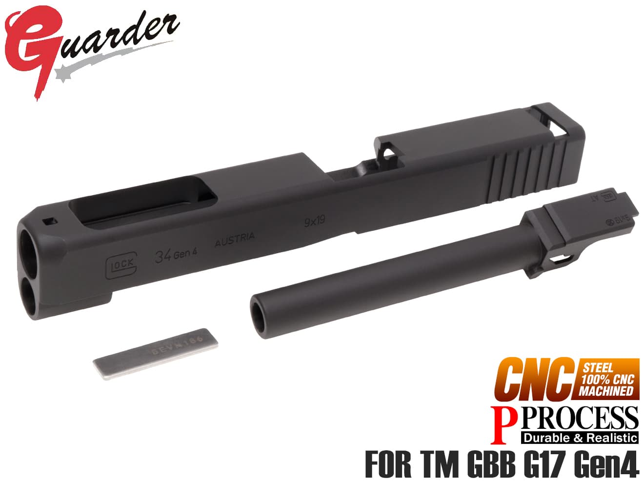 GLK-223(BK)■GUARDER G34 Gen4 9mm スチールCNC スライド/バレル セット for マルイ G17 Gen4◆GLOCK ガーダー ガスブロ 表面硬度/耐食性 リアルな質感/重厚感