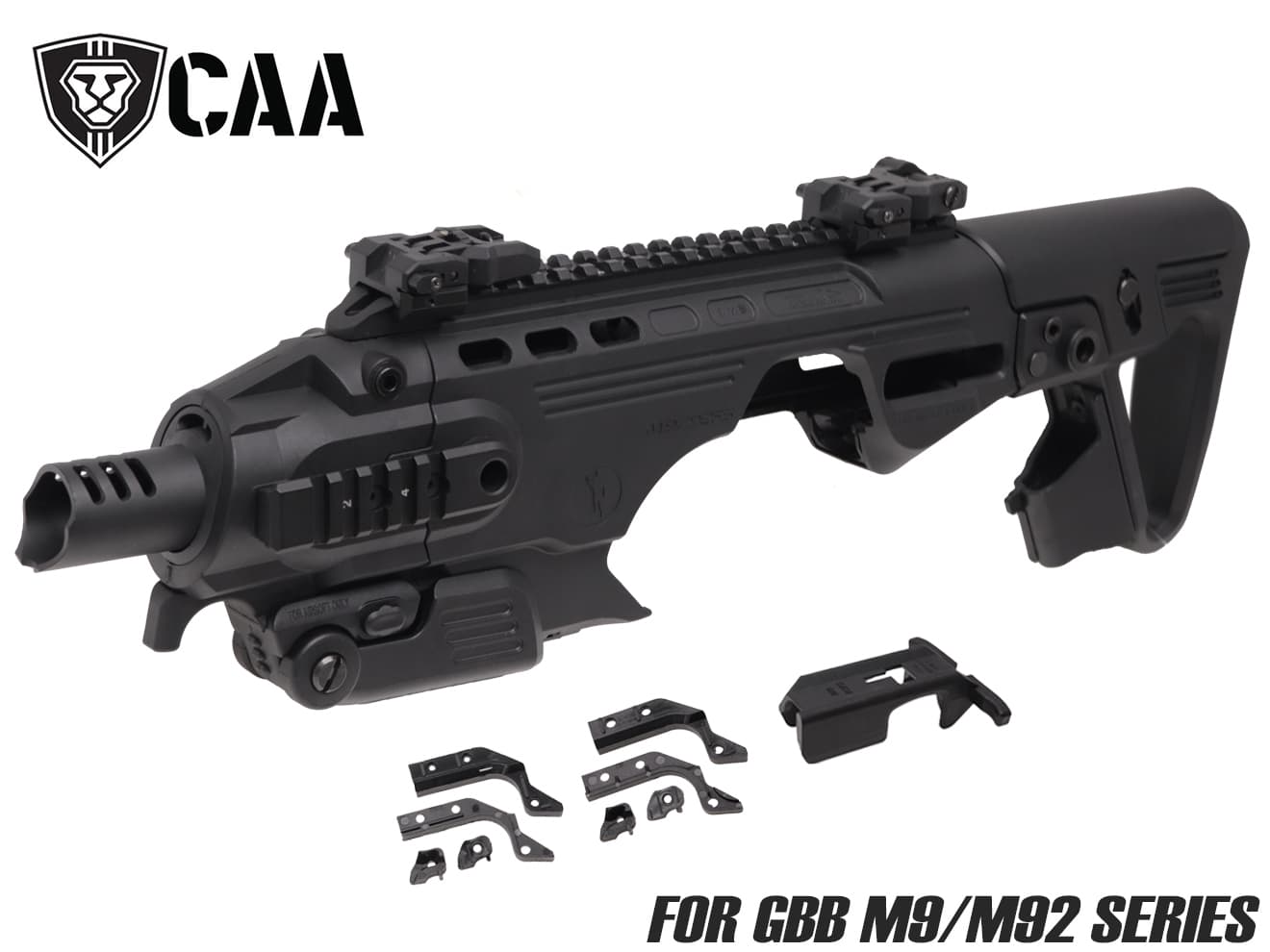 CAA Airsoft RONI-B ピストル カービン コンバージョンキットfor Beretta M9/M9A1◆カスタム フレーム 簡単 サイト ハンドガン PDW 位置調整 可動式 組み立て