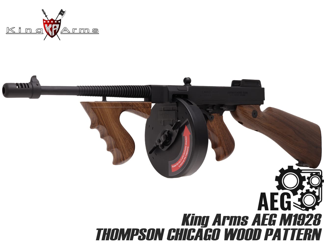 King Arms AEG M1928 トンプソン シカゴ ウッドパターン◆電動ガン 名銃 フルオート機関銃 M1928 モデリング リアルウッド パターン ポリマー樹脂 工具無し 調整