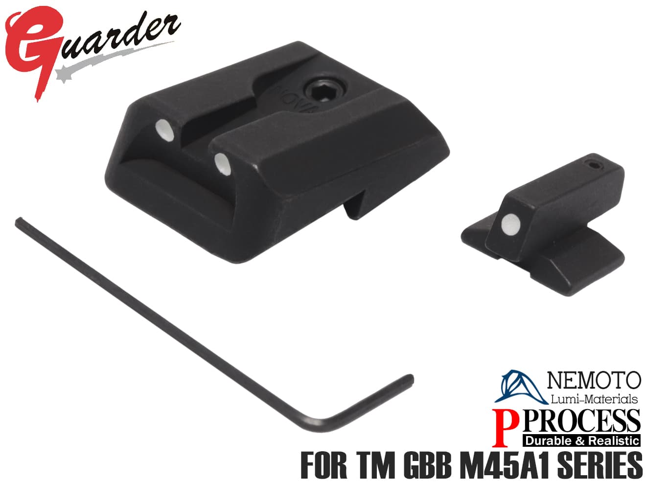 M45A1-14■GUARDER スチール ナイトサイトセット for マルイ M45A1◆蓄光塗料 発光 リアル 重厚感 質感 耐摩耗性 耐食性 正確なサイティング ドレスアップ