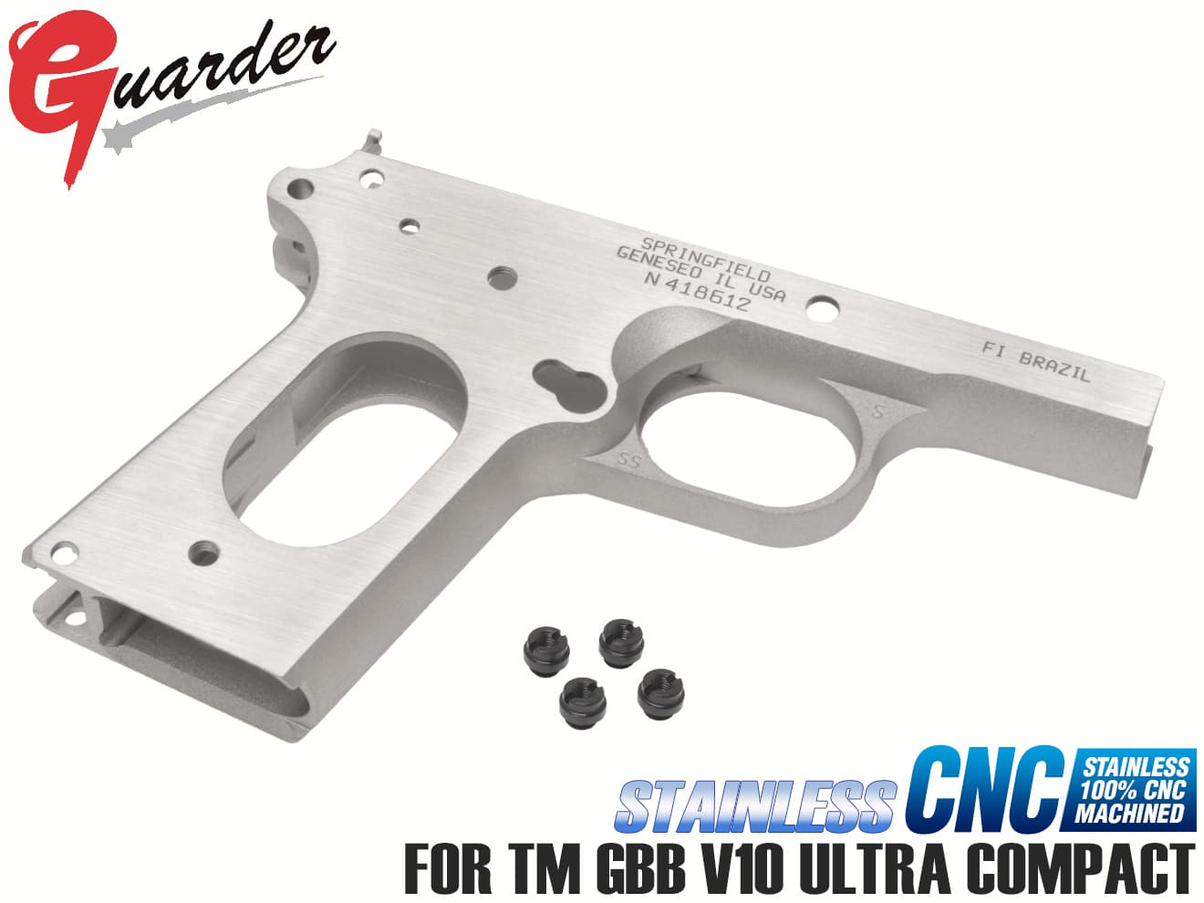 V10-21 SV GUARDER ステンレス CNC フレーム for マルイ V10 シルバー リアル 質感 重厚感 ウルトラコンパクト 金属 ブラスト処理 ヘアラインポリッシュ