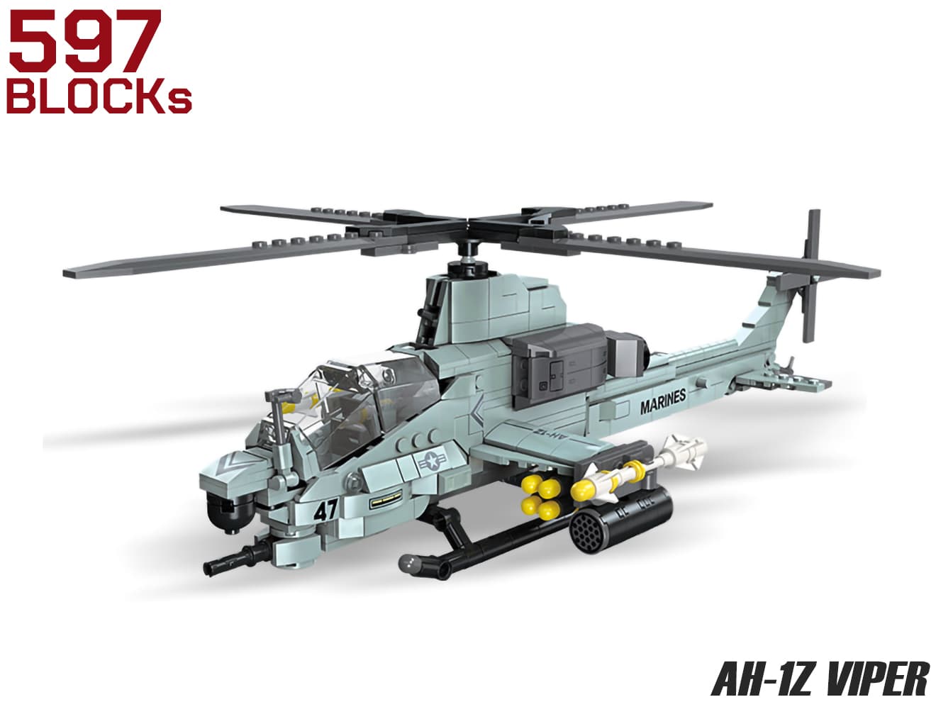 AFM AH-1Z ウ゛ァイパー 攻撃ヘリコプター 576Blocks◆攻撃 ヘリ ミサイル アパッチ 双璧 バイパー ブロック 玩具 知育 組み立て カッコいい 飾れる リアル 再現