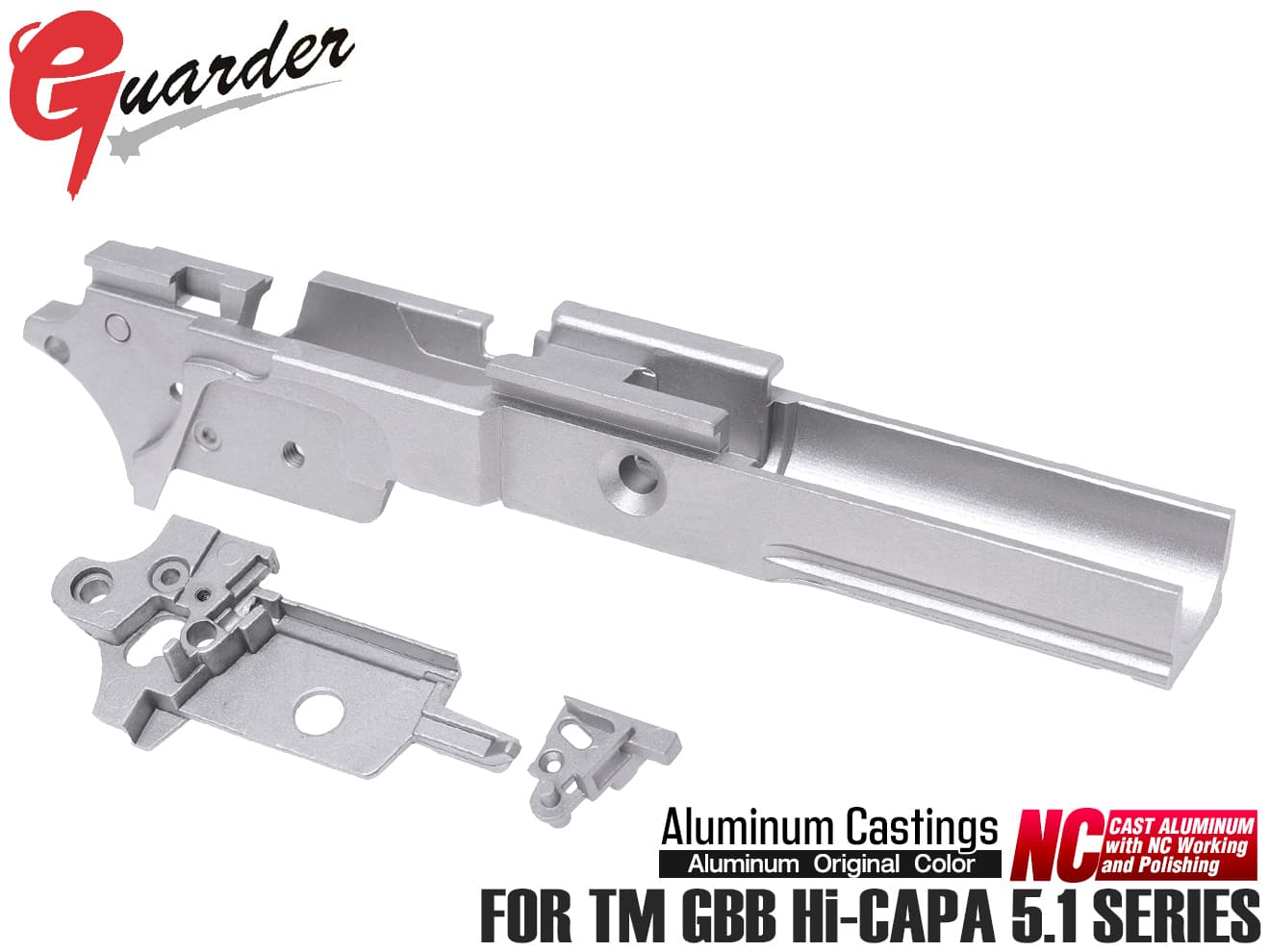 CAPA-60(A)■GUARDER アルミ 軽量ミッドフレーム ノーマーキング for TM GBB Hi-CAPA5.1◆シルバー 軽量 ダイキャスト NC 加工 精度 アンダーレール スロット